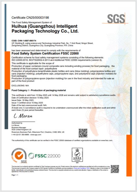 CHINA Guangzhou Huihua Packaging Products Co,.LTD certificaciones