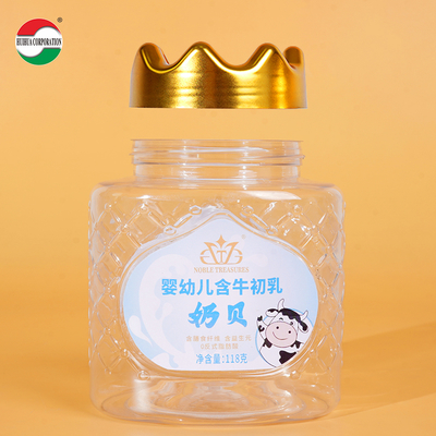 Good Quality Food Grade  Clear Plastic CylinderPlastic Can PET Jar with Crown Screw Top Cover for Milk Tablets Milk Shell Soft Candy Food Cookie