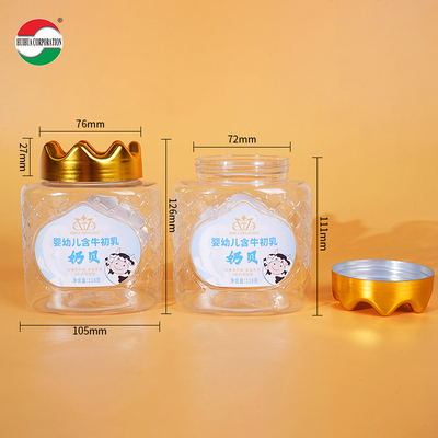 Good Quality Food Grade  Clear Plastic CylinderPlastic Can PET Jar with Crown Screw Top Cover for Milk Tablets Milk Shell Soft Candy Food Cookie