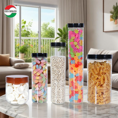 Good Quality Food Grade Clear Plastic Cylinder Plastic Can PET Jar with Screw Top Cover for Soft Candy Food Cookie Noodles