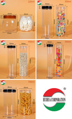Good Quality Food Grade Clear Plastic Cylinder Plastic Can PET Jar with Screw Top Cover for Soft Candy Food Cookie Noodles