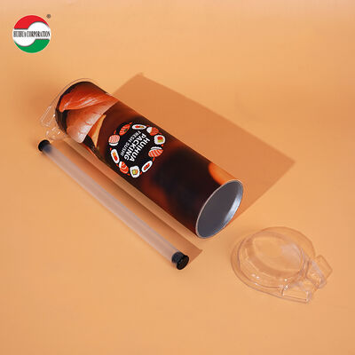 Custom Food Grade Push Pop up Sushi Paper Tube Packaging with Soy Sauce Pipe Cylinder Packaging with Chopsticks Easy to Take