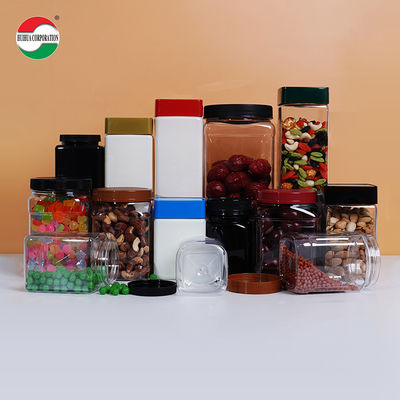 Tarro cuadrado de PET de grado alimenticio, tapa de rosca, botella de plástico directa para tarros de plástico transparente, caramelos, avena, bocadillos, frutas secas, almacenamiento vacío