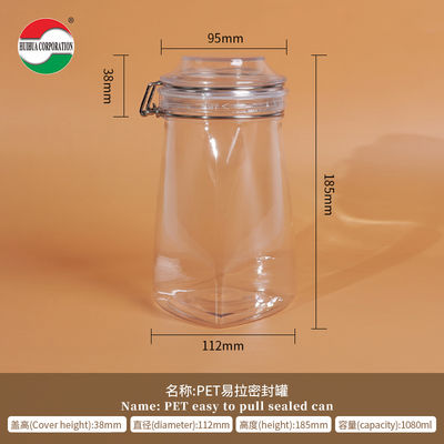 1080ML PET Botella de plástico PET transparente Jar cilindro Jarrones sellados para alimentos Solución de almacenamiento de tapa de cubierta