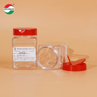 Tarro de plástico PET de 350 ml transparente, de alta transparencia, buen sellado, apto para alimentos, para condimentos, especias, pimienta, polvo, sal, azúcar, con tapas abatibles de mariposa
