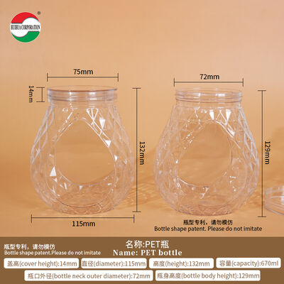 670ML Custom Size PET Plastic Food Grade Jar Transparent Plastic Cans Packaging With Lids