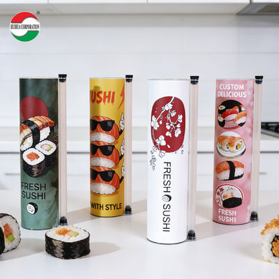 Nuevo diseño, respetuoso con el medio ambiente, impreso personalizado, materiales de papel artesanal reciclado de Sushi Pop Push de calidad alimentaria para tubo de Sushi al por mayor y al por menor