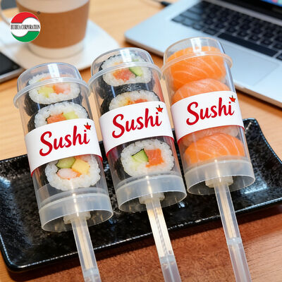 Tubos de realce de PP de calidad alimentaria, envases de plástico transparente vacío con estampado de seda, logotipo personalizado para embalaje de postre, pastel y mousse de Sushi