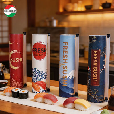 Nuevo diseño Eco-amigable Impreso a medida de grado alimenticio Pop Push Sushi Tubos de papel materiales reciclados