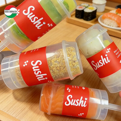 Tubo cilíndrico ecológico de plástico PP impreso personalizado para servir pasteles y sushi