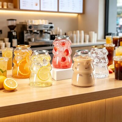 Jarrón de plástico PET de grado alimenticio y lata de bebidas con tamaño personalizable y tapa fácilmente abierta para jugo y yogur